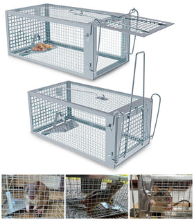 Wanqueen humane rat trap outdoor cage showing entry-friendly cuboid design for safe capture