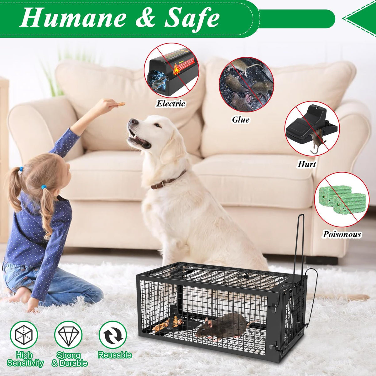Wanqueen live-catch mouse trap inside view: easy indoors with release-friendly design.