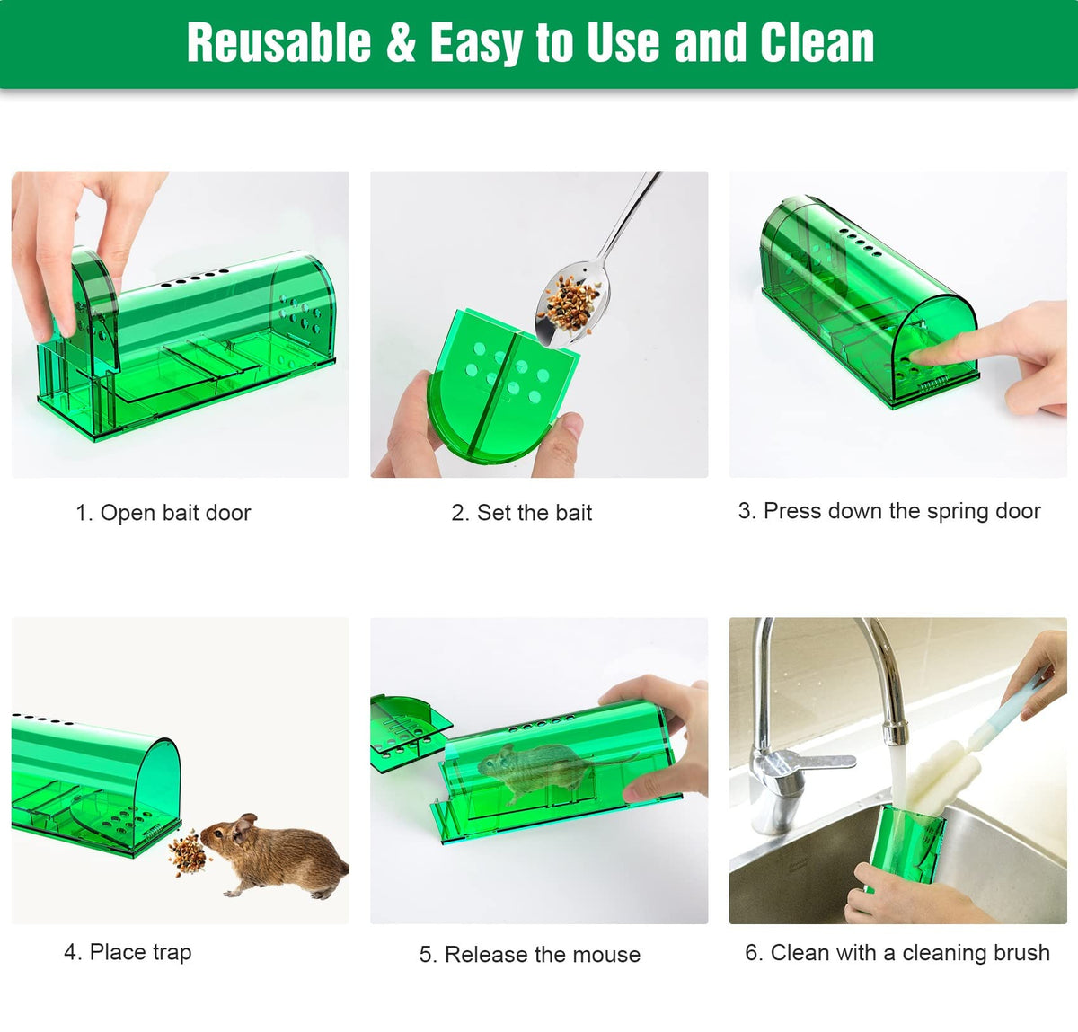 Reusable Wanqueen mouse trap being cleaned after use
