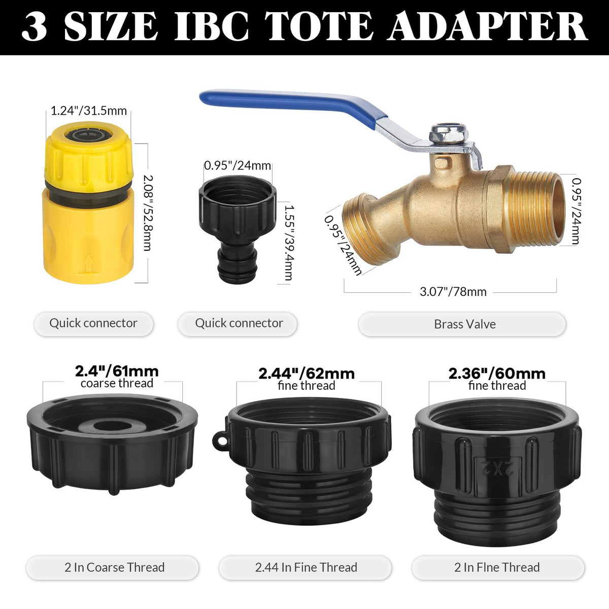 Wantmatch IBC Tote Adapter 2.44in fine thread close-up for tight seals