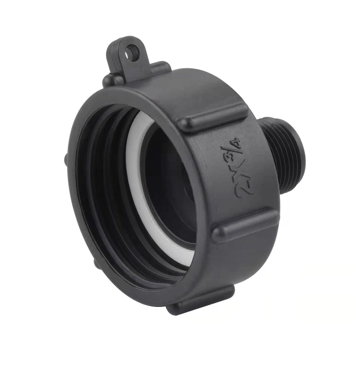 Wantmatch IBC tote hose adapter closeup shows durable plastic body for extended use