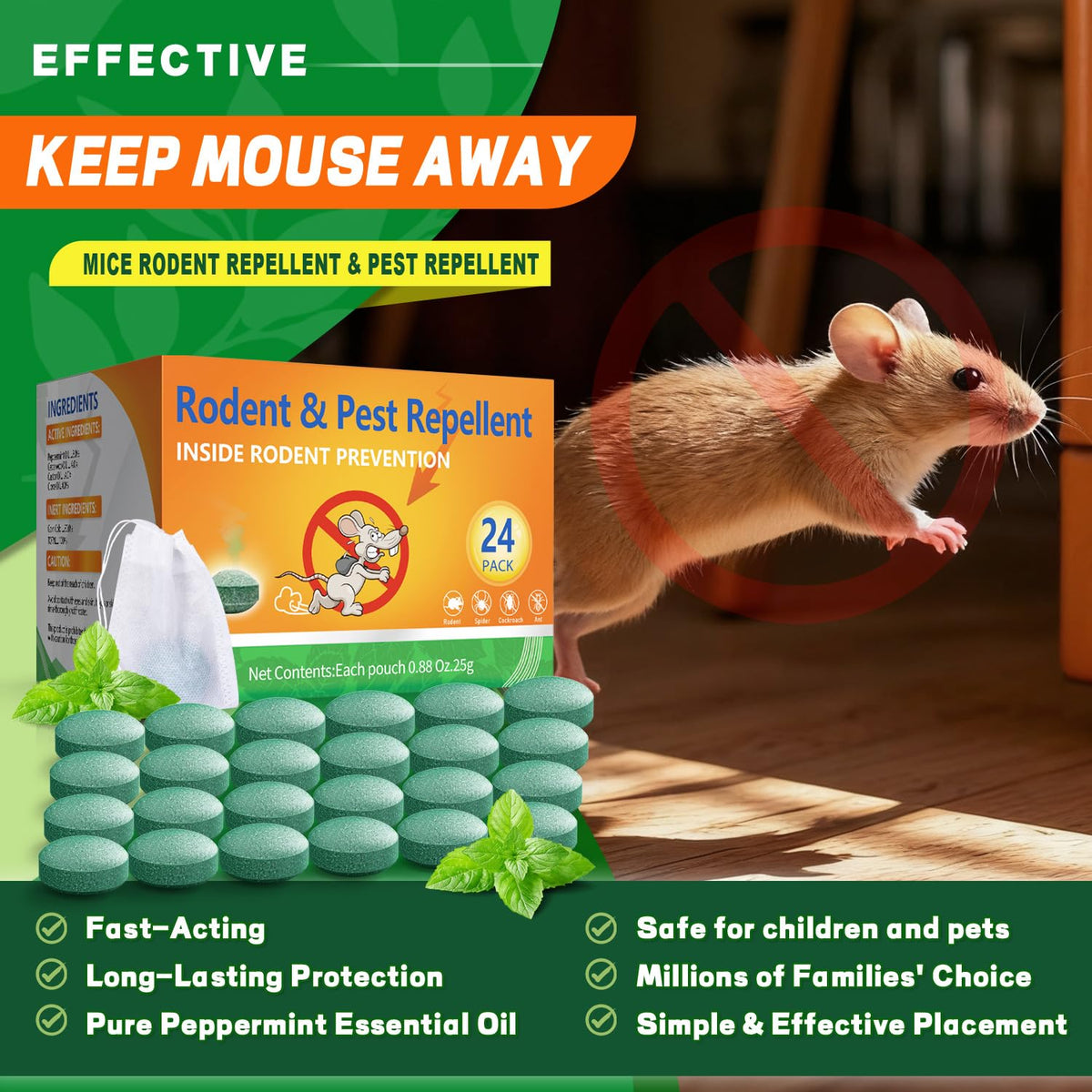 WARDASH peppermint oil pouches close-up showing strong scent deterring mice.