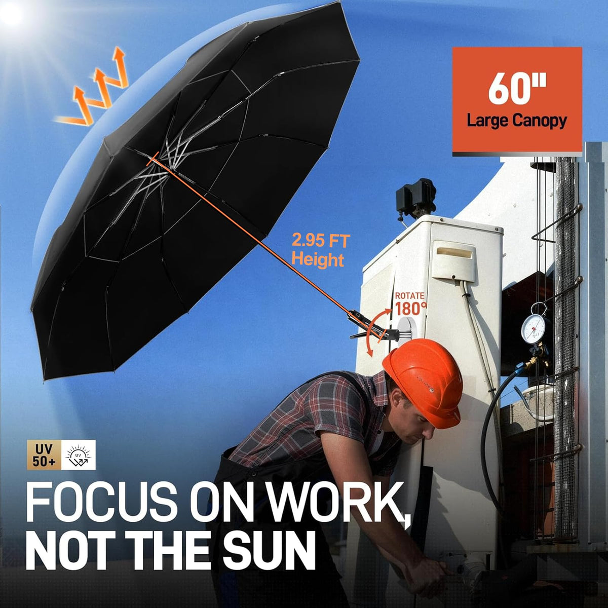 WARMOASIS magnetic base attached to metal surfaces keeps canopy stable during HVAC tasks.
