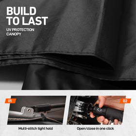 WARMOASIS 180-degree adjustable umbrella for versatile angles under sun or rain.