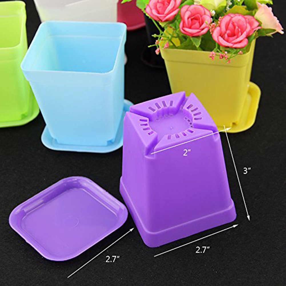 WARMBUY pink plastic plant pot with saucer for small flowering plants