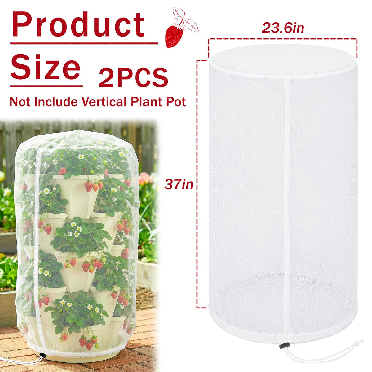 Warmfarm 5-tier planter netting fits a stacked pot, protecting fruit without crowding leaves