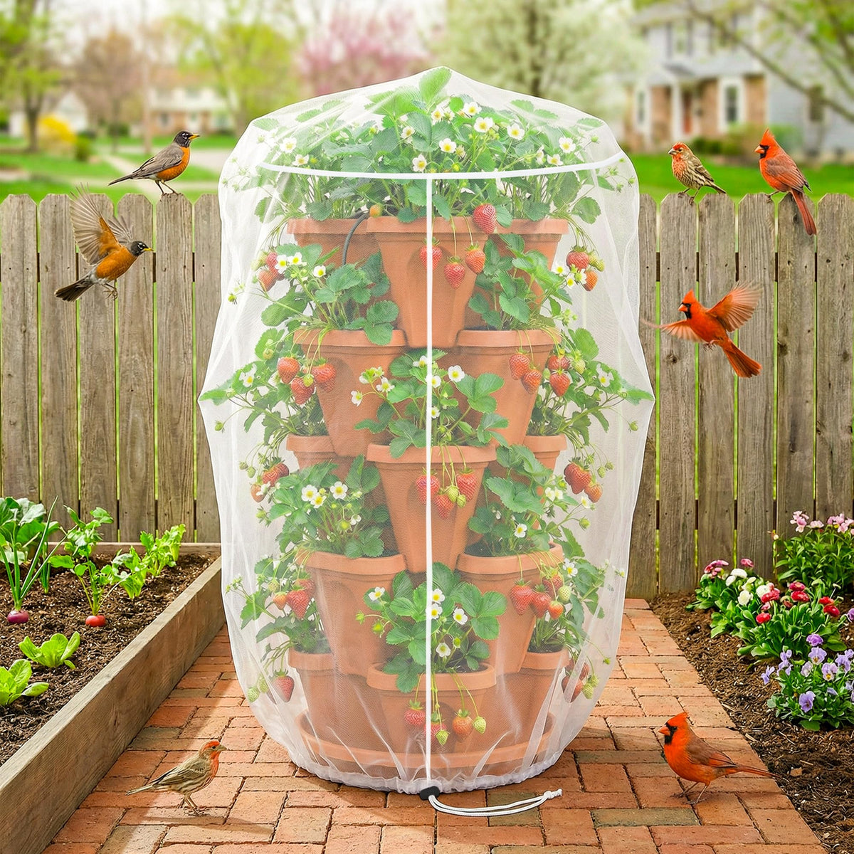 Warmfarm bird barrier keeps birds away from strawberries and vegetables in everyday garden use
