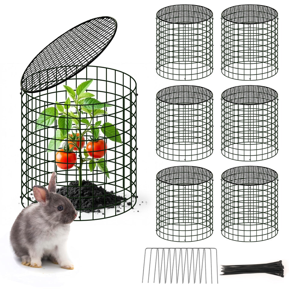 WarmFarm square plant cage protects seedlings from pests while blending with foliage.
