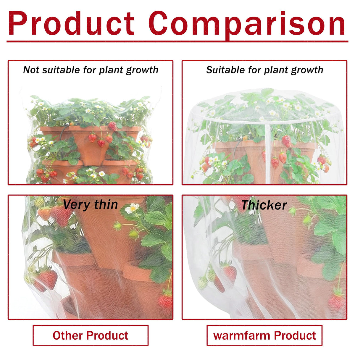 Warmfarm vertical garden netting is breathable and easy to install with a bottom drawstring