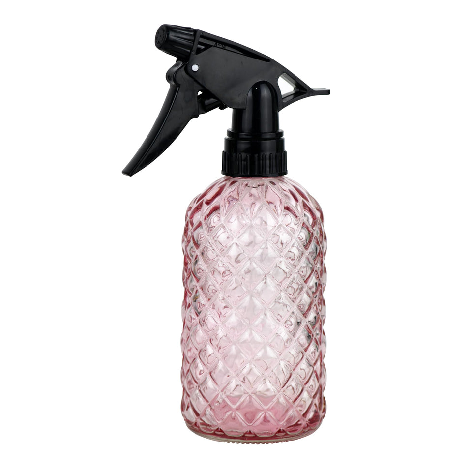 Wartter glass handheld spray bottle in pink for precise plant misting and cleaning.