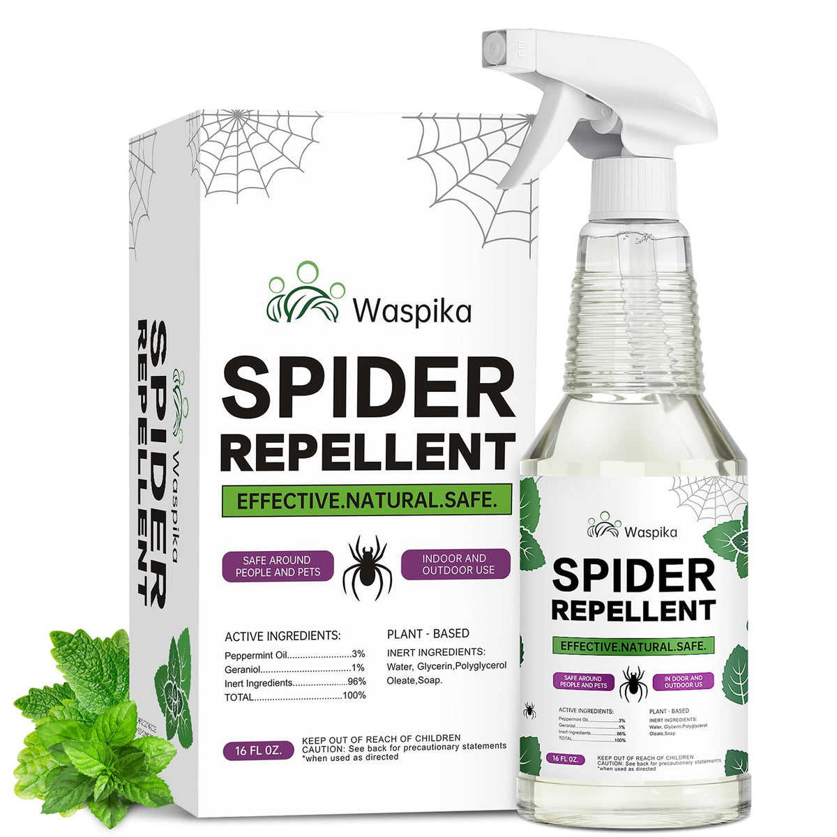 Waspika Peppermint Oil Spray bottle closeup for home pest defense.