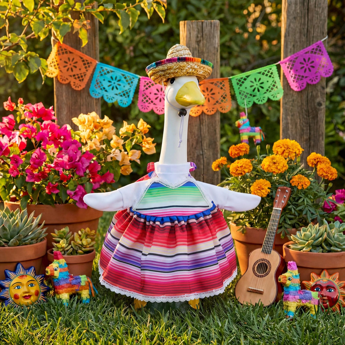 Watayo Cinco de Mayo-themed goose costume enhances garden parties