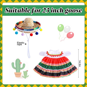 Watayo goose costume with elastic strap hat and dress for secure porch display.