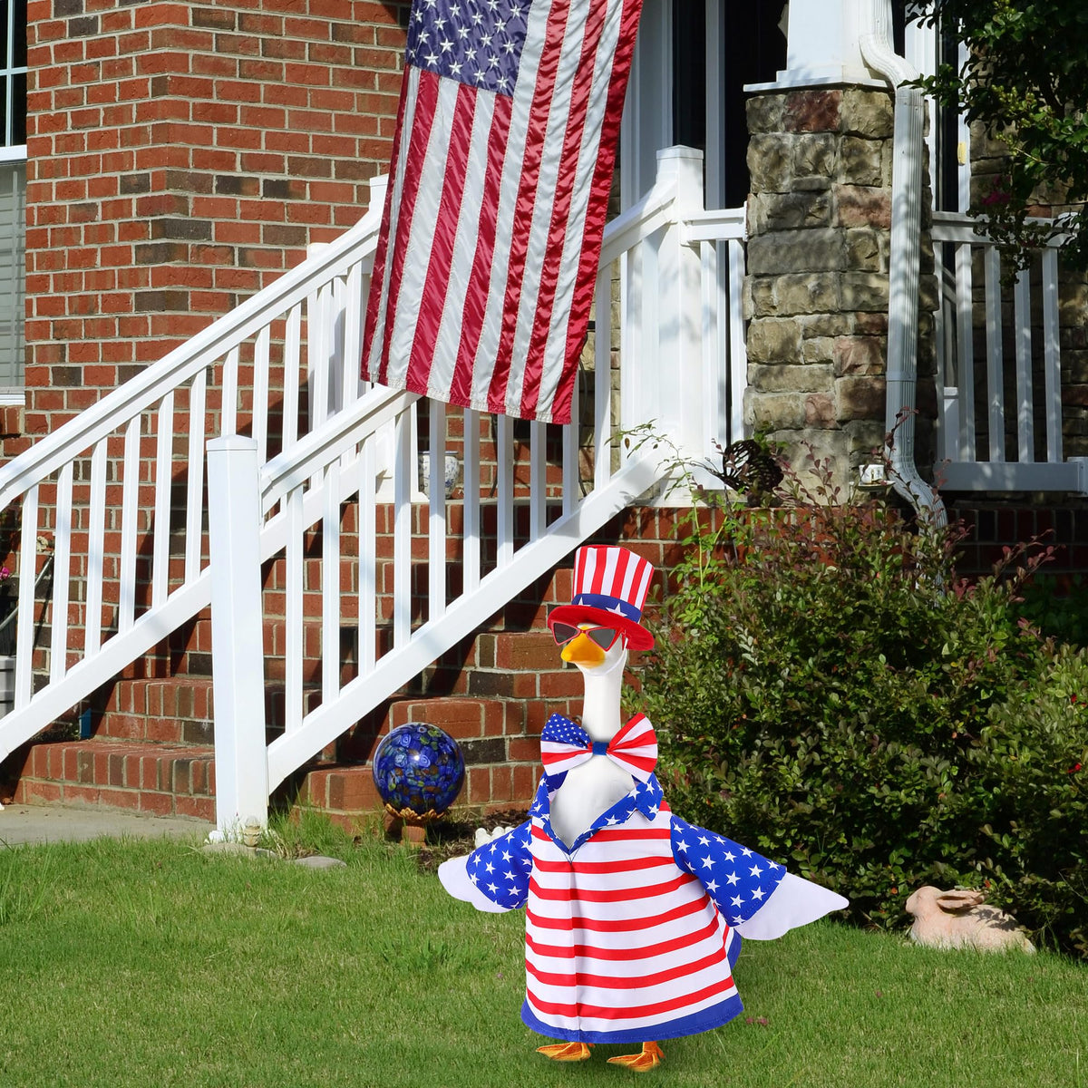 Watayo independence day goose ensemble creates a lively yard centerpiece.