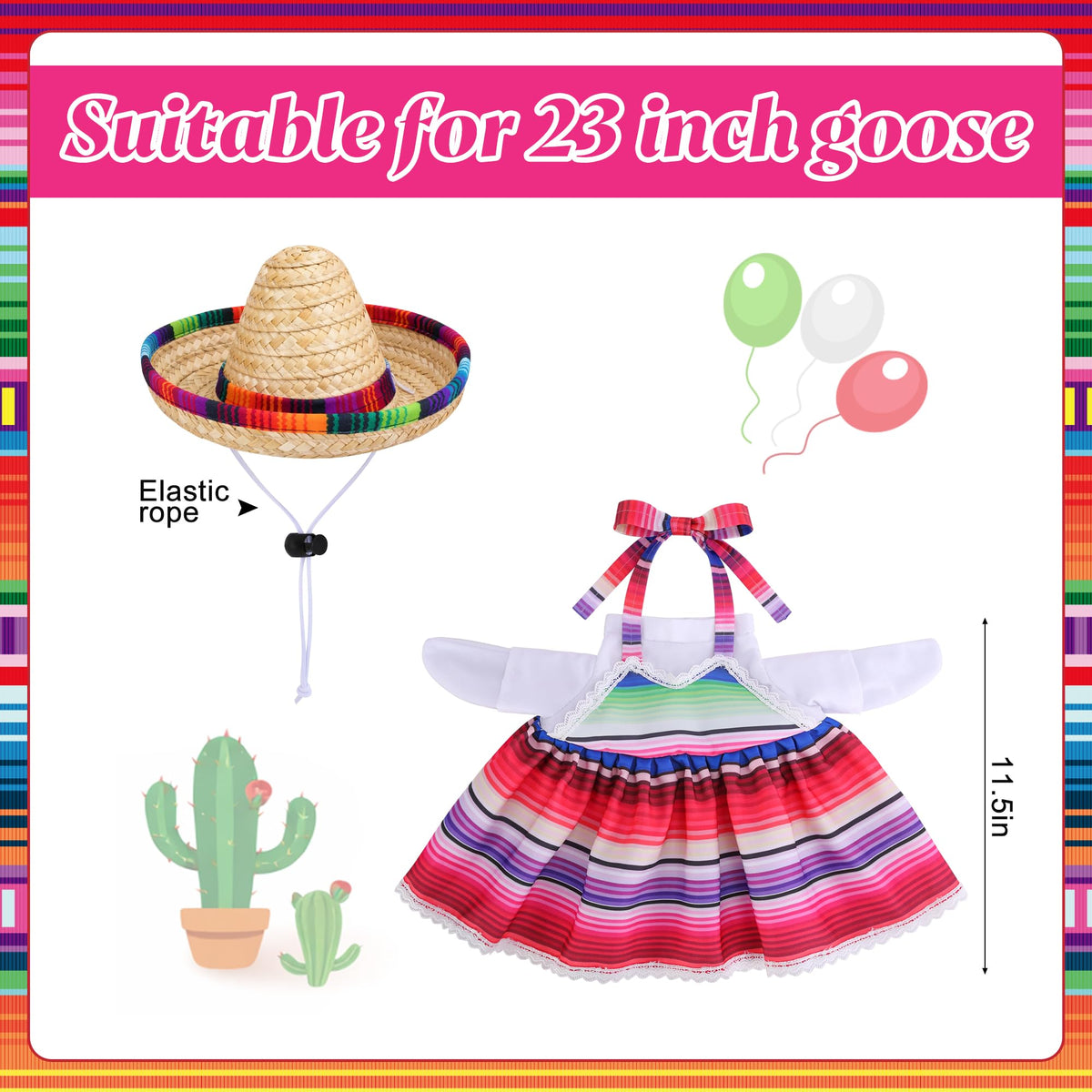 Watayo striped dress on a goose statue for Cinco de Mayo