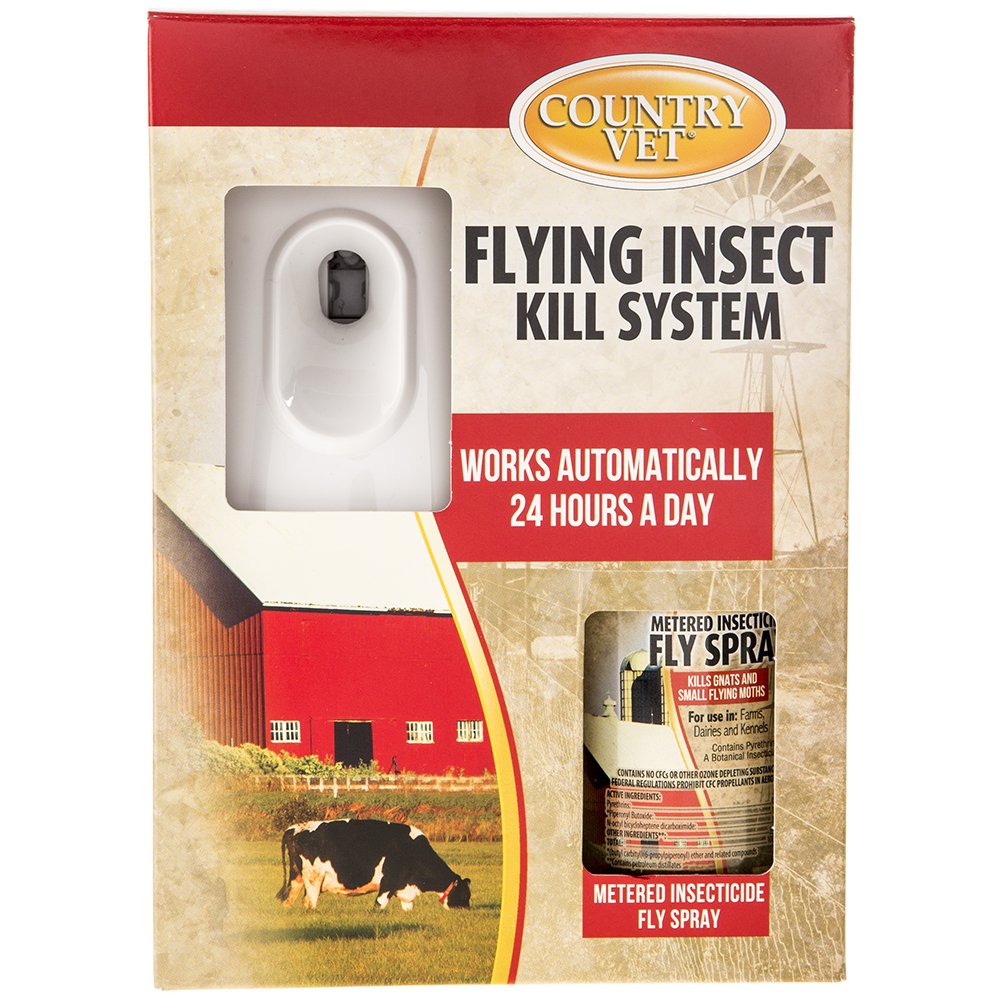 Waterbury Country Vet fly spray canister included for immediate setup and continuous protection