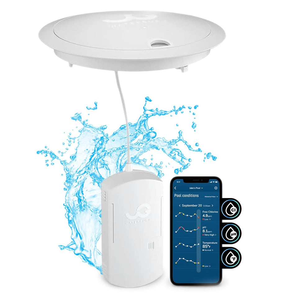 WaterGuru Sense S2 in-skimmer view, real-time balance insights for quick checks.
