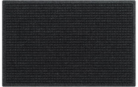WaterHog Squares charcoal front door mat angle view showing all-weather protection