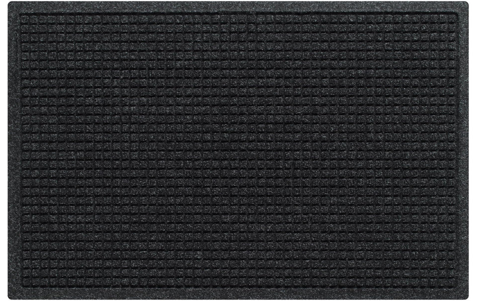 WaterHog Squares charcoal front door mat angle view showing all-weather protection