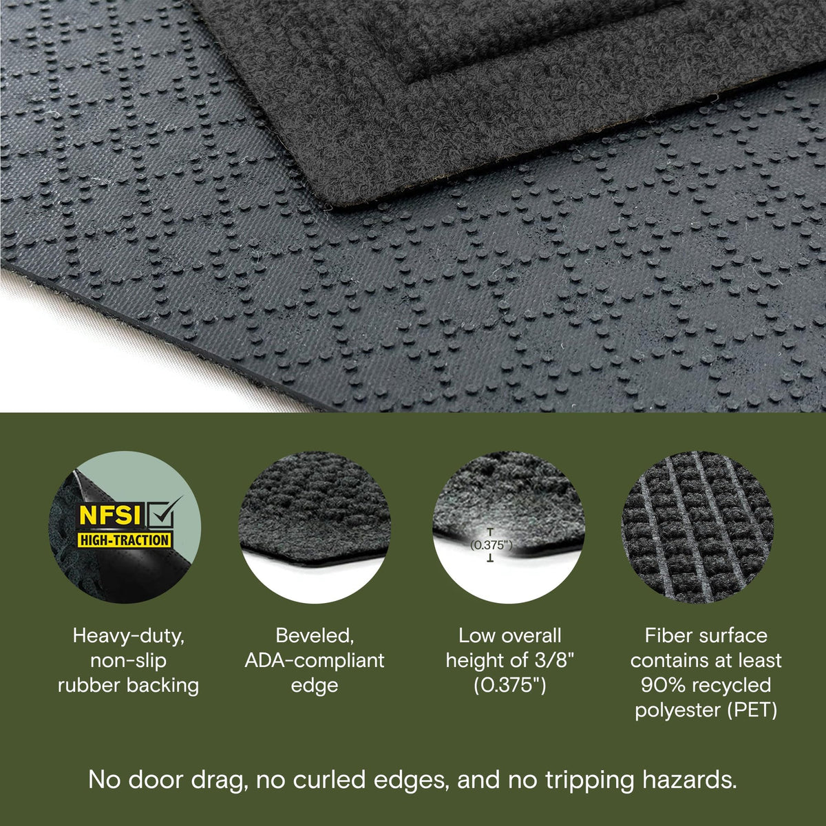 WaterHog Squares charcoal back view with durable rubber backing