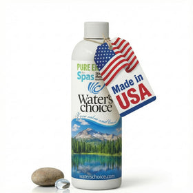 Waters Choice Pure Enzymes spa bottle pour supports monthly maintenance.