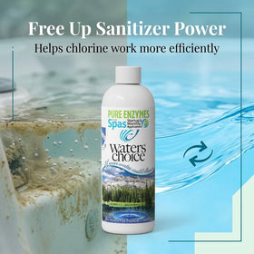 Waters Choice Pure Enzymes dosing scoop shows easy monthly dosing.