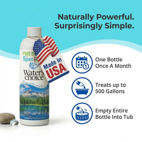 Waters Choice Pure Enzymes for Spas works with chlorine and bromine