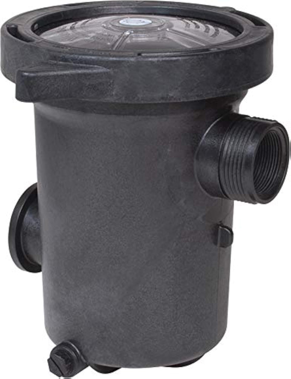 Waterway Hi-Flo pump strainer housing with lid and basket for above-ground filtration.