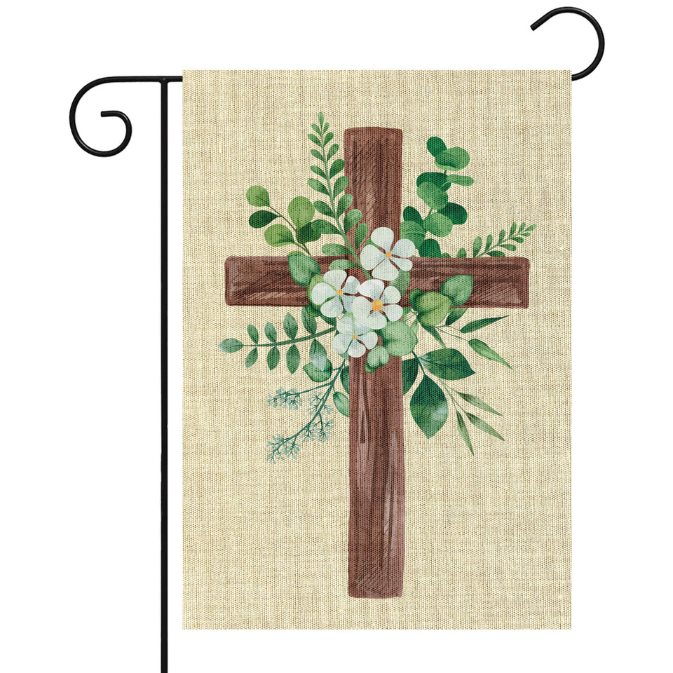 WATINC eucalyptus cross garden flag front view adds seasonal charm to porches