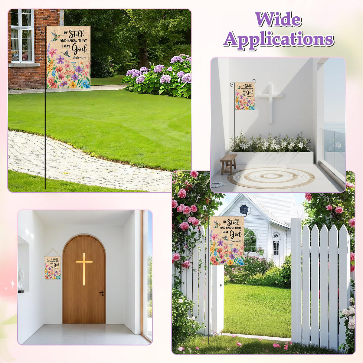 WATINC garden flag adds serene color to porch, yard, or indoors.