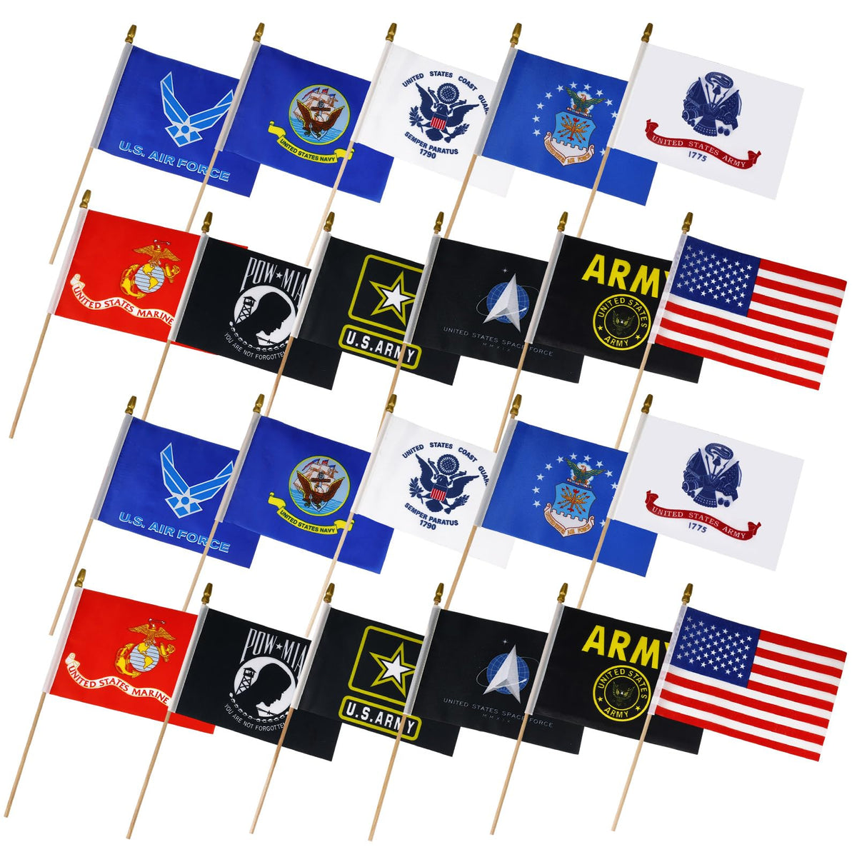 WATMTIN 22-pack mini military flags for patriotic display at events.
