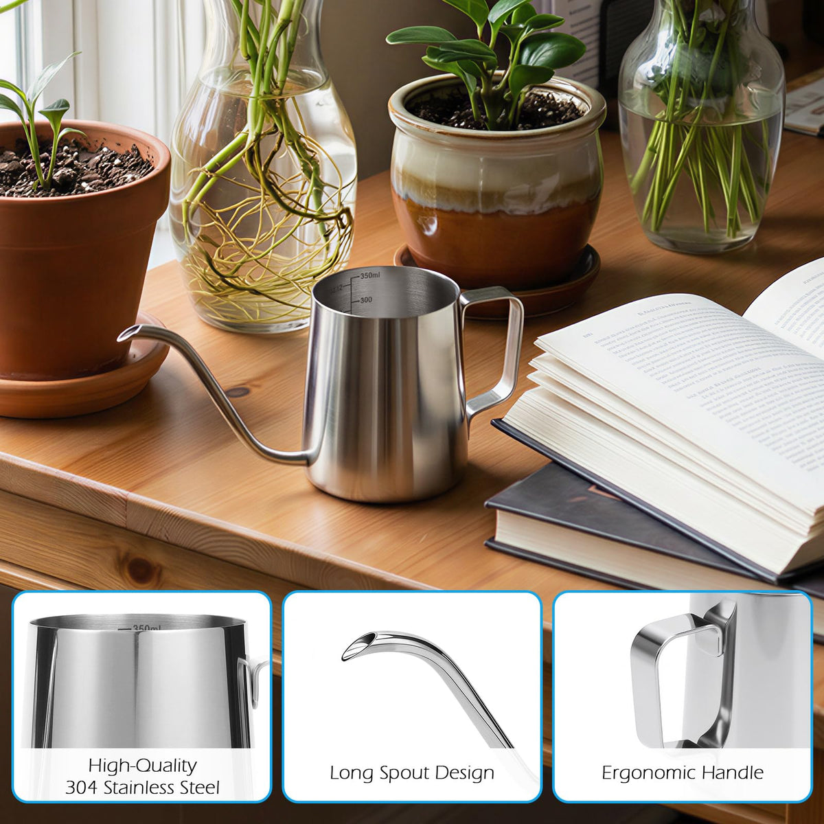 WATMTIN compact design fits tabletops and crowded plant shelves.