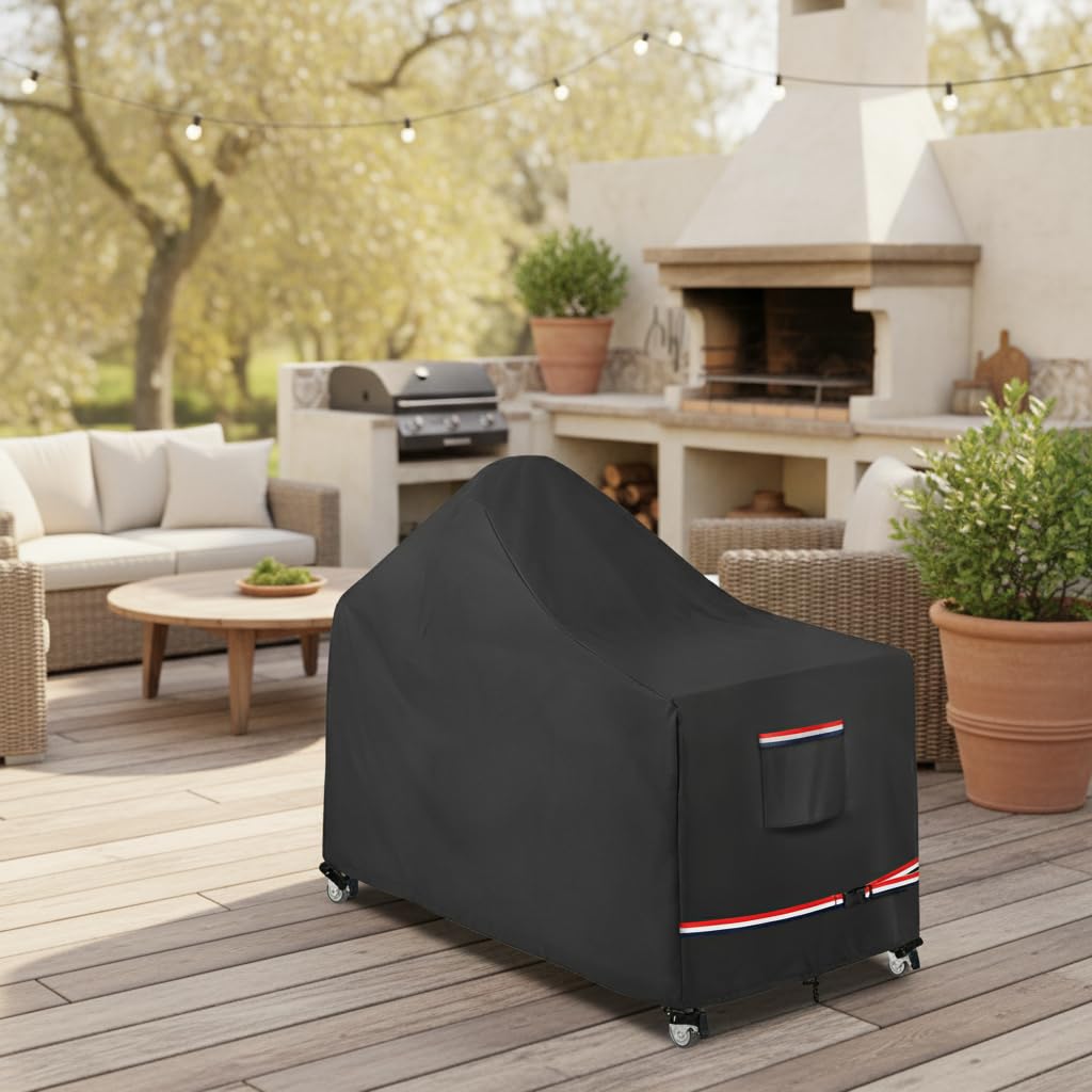 Wavecover grill cover with adjustable drawstrings securing a snug fit