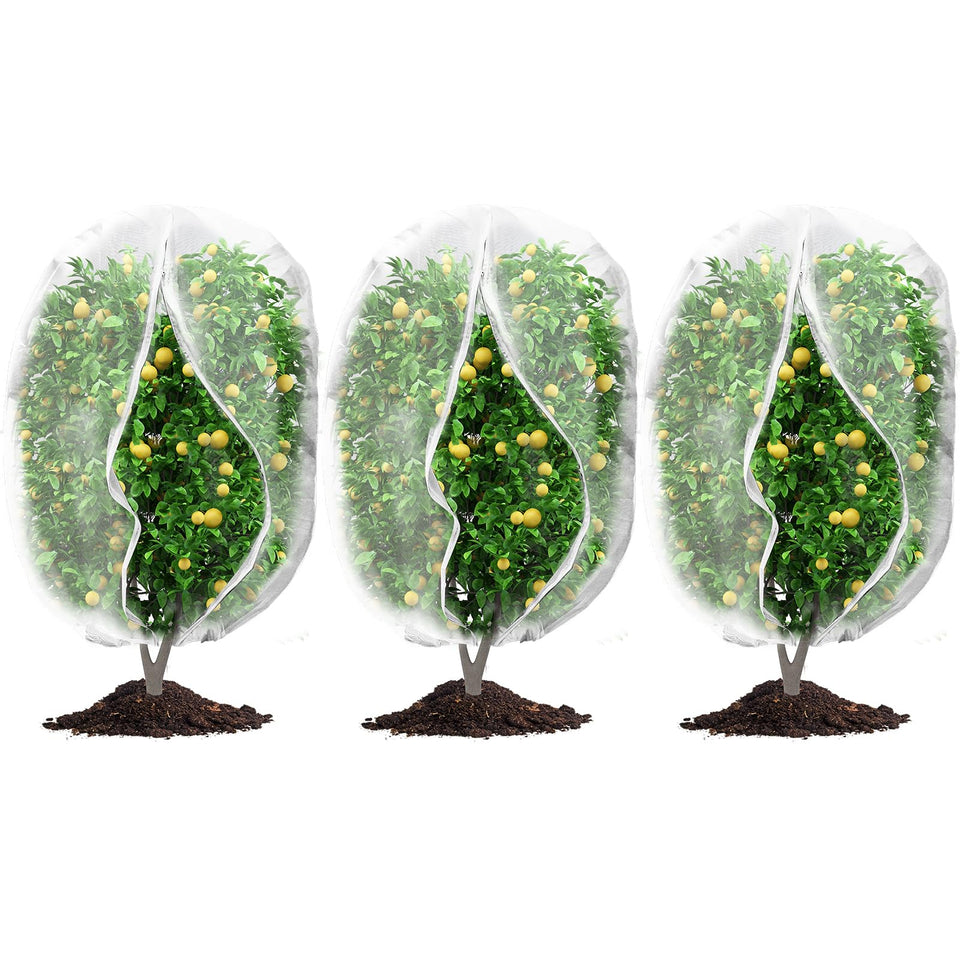 Waybas 3Pcs Plant Covers with drawstring zipper protecting blueberries from birds