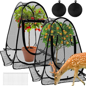 Waybas pop-up mesh plant protector with 8 stakes guards vegetables from pests.