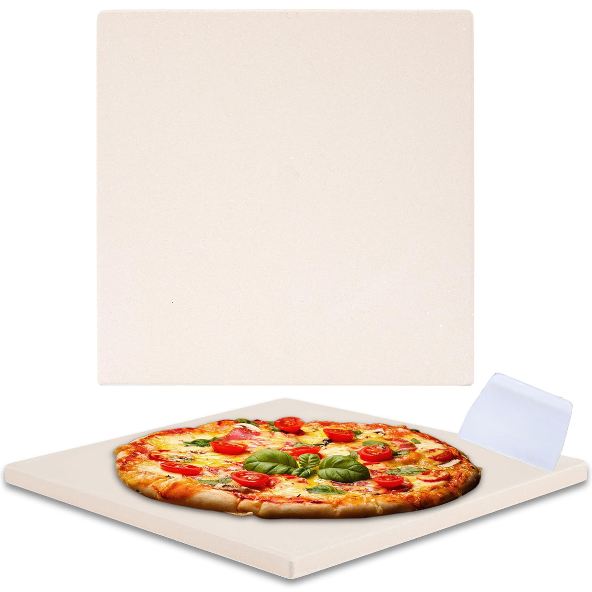 Waykea pizza stone on an oven rack for even heat and crispy crust.