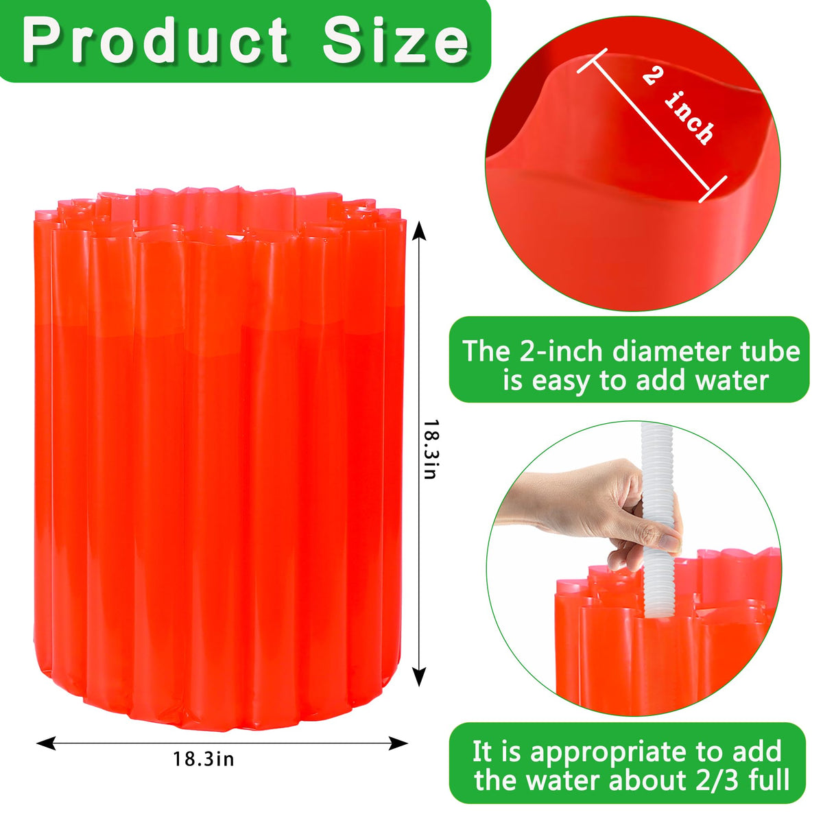 Wazitin close-up of fillable water tubes for quick setup.