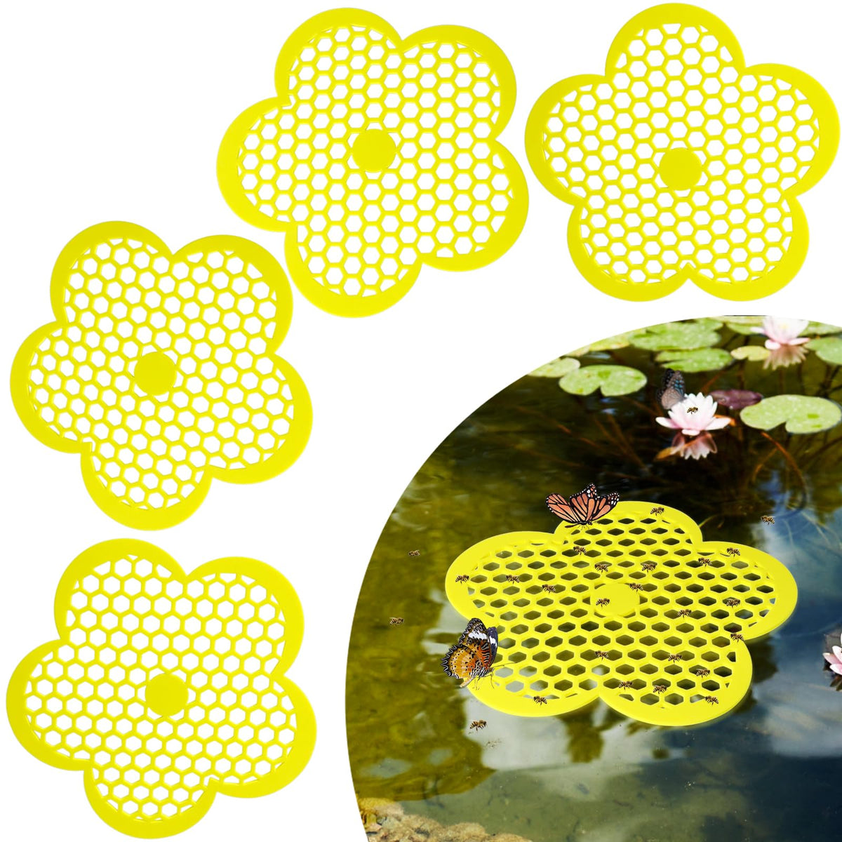 Wazitin floating bee island in yellow, attracting pollinators.