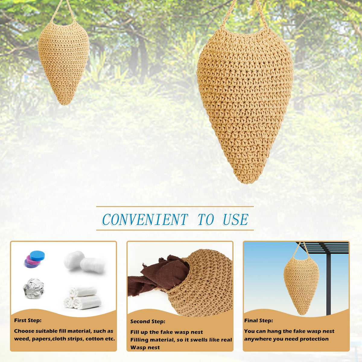 WBCBEC beige crochet wasp nest under eaves blends with home exterior