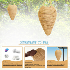 WBCBEC beige crochet wasp nest under eaves blends with home exterior