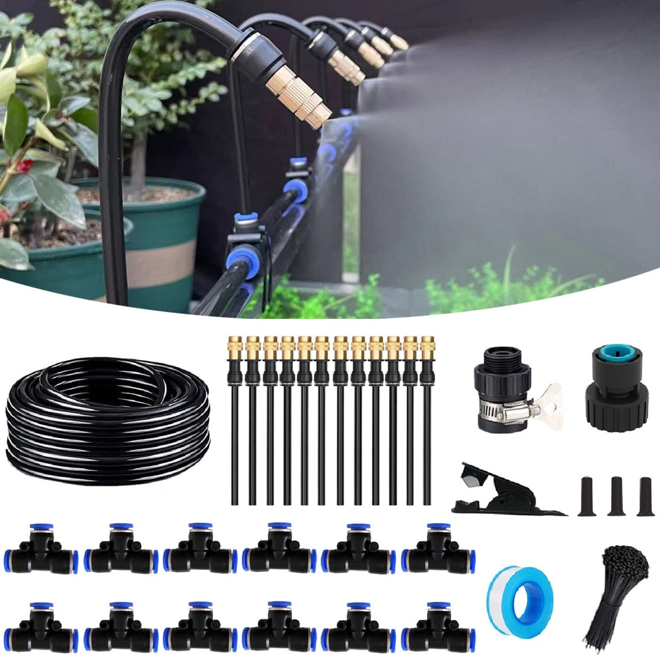 WCBMIRRI 50ft drip kit assembled for efficient, water-saving irrigation across garden beds.