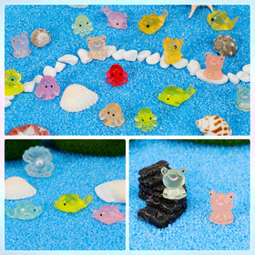 Glow-in-the-dark resin animals brightening after light exposure for nighttime fun.