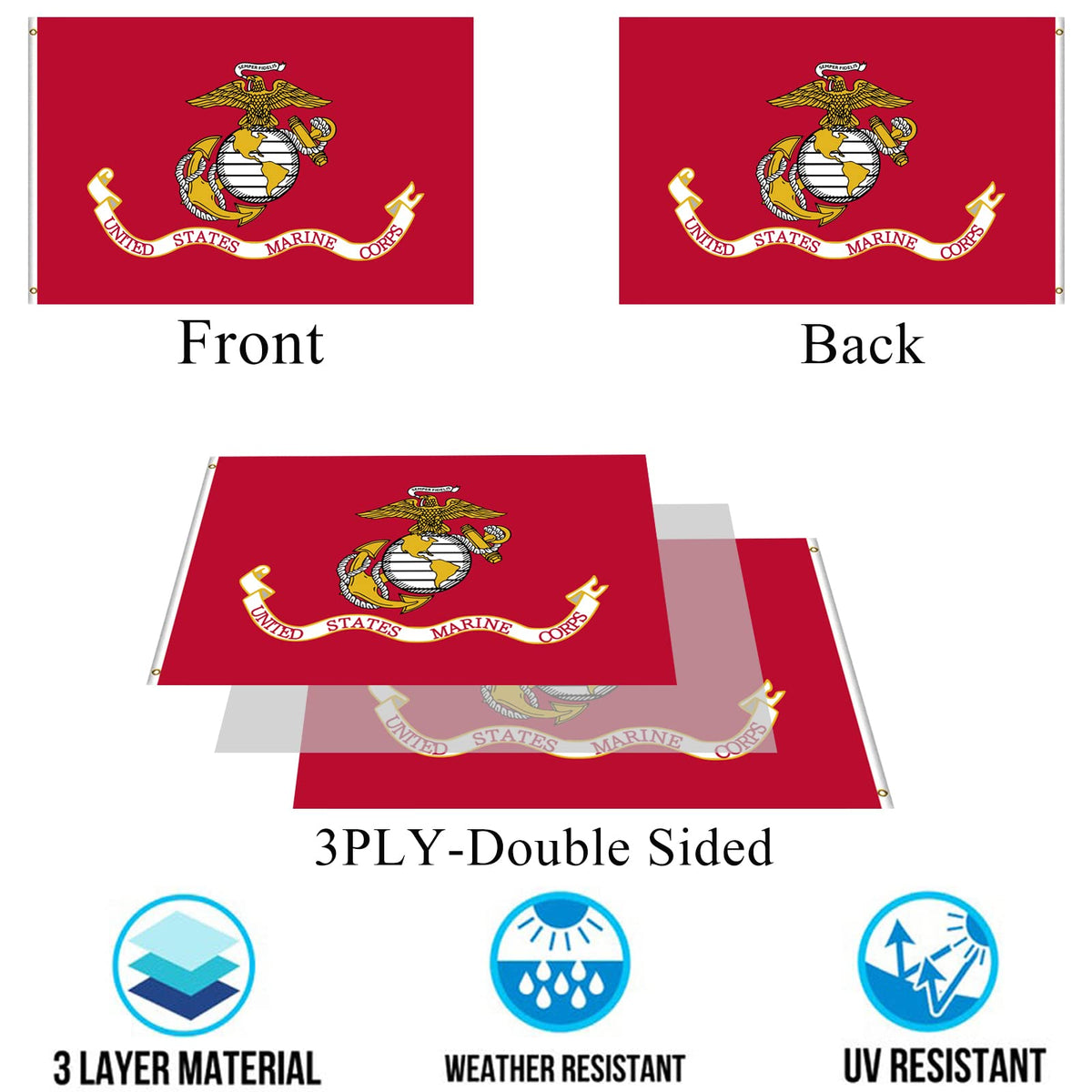 WDGG flag features brass grommets and four-row stitching for strength.