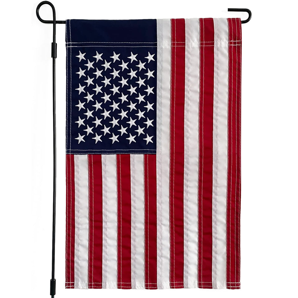 WDGG embroidered flag stars close-up showing detailed stitching and patriotic design.