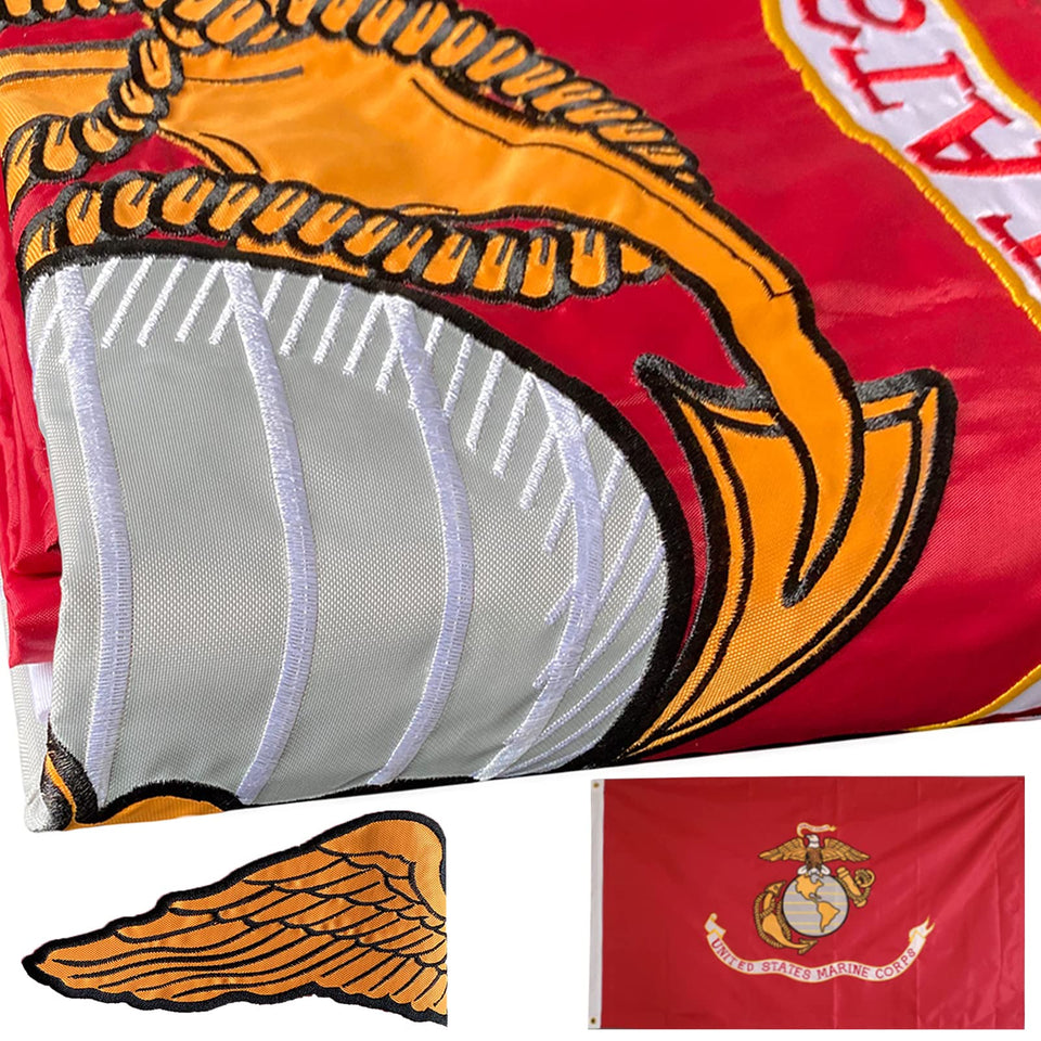 WDGG embroidered Marine Corps flag, double-sided, for durable outdoor display.