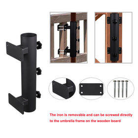 Wdwlbsm umbrella stand fixed to wooden rail for secure mounting