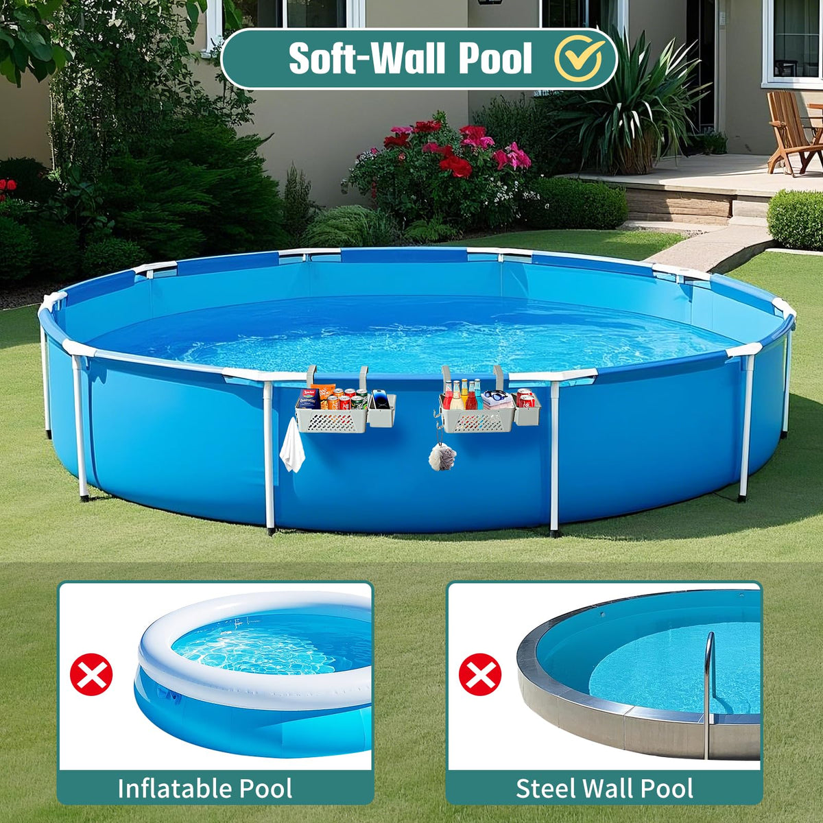 WDZREE cup holder attached to a basket keeps drinks secure by the pool