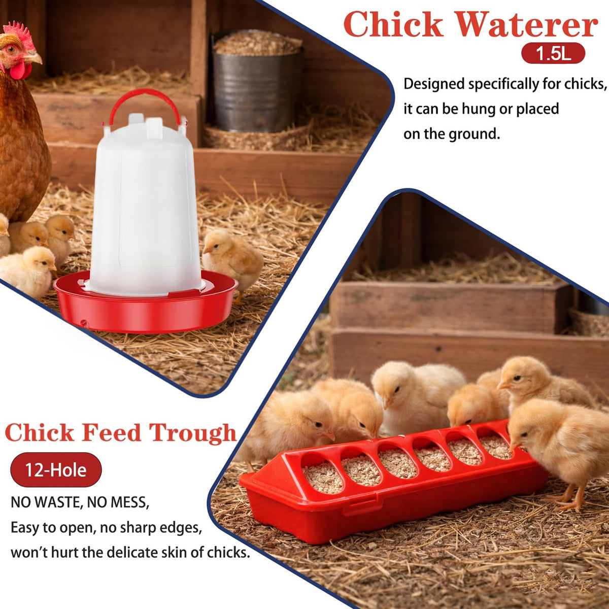 Weartfun wooden perches give safe resting spots for growing birds.