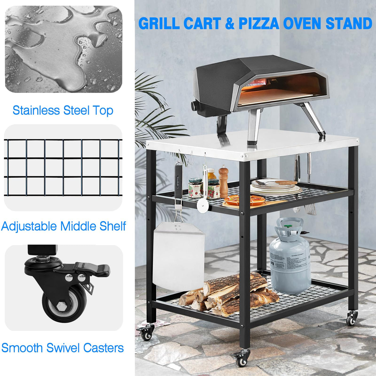 WEASHUME adjustable under-shelf to organize ingredients and dough within reach.