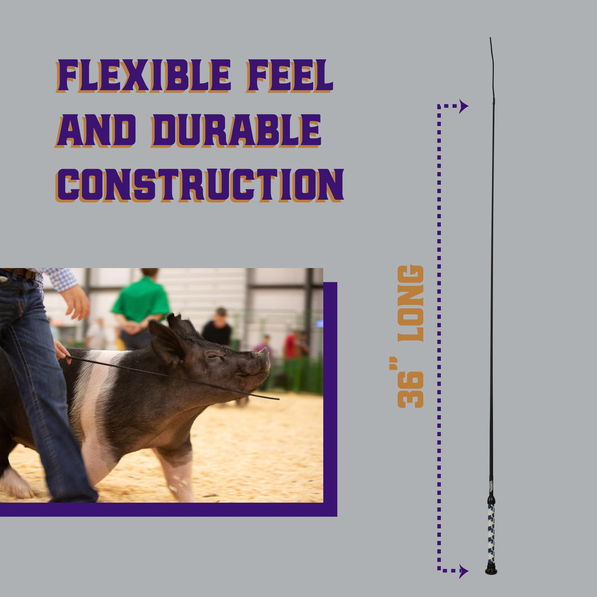 36-inch leather shaft provides sturdy yet flexible control in the ring